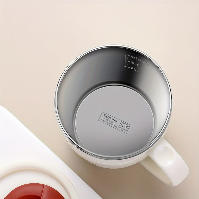 1pc 15.4oz Stainless Steel Coffee Mug with Lid & Measurement Marks - Durable 304 Stainless Steel Cup for Office, Outdoor, or Home Use - White, Black, Red Options, Office Coffee Mug | Sleek Mug Design | Secure Lid Design, Coff