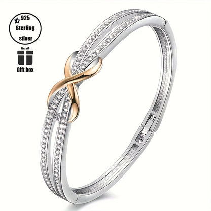 925 Sterling Silvery bracelet, with rose Golden infinity knot and cubic Synthetic Men's bracelet, anniversary and gift jewelry, Beige-friendly, weightless, holiday gift, Halloween, Christmas, comes with exquisite gift box, Sp