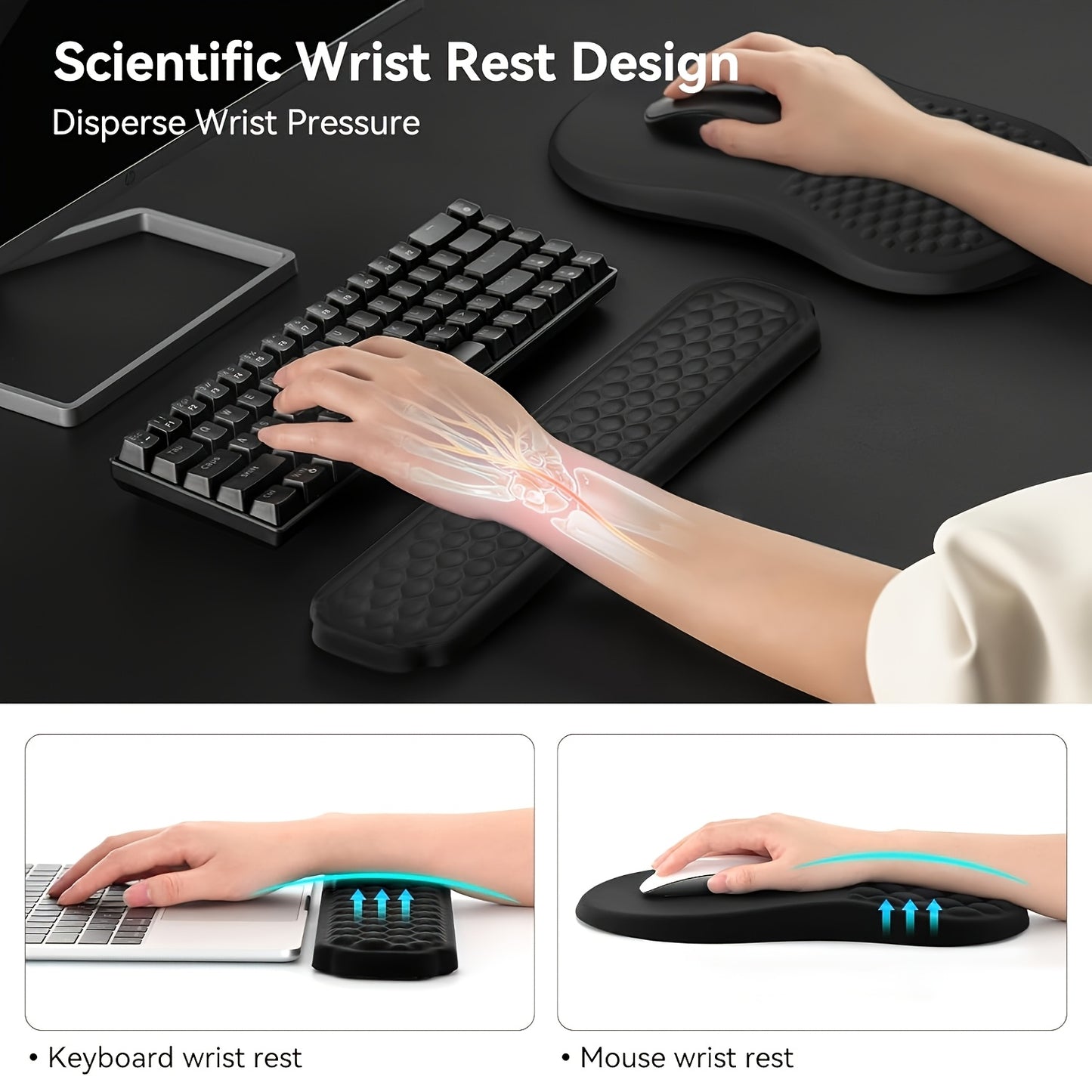 Ergonomic Memory Foam & Non-Slip Mouse Pad with Wrist Rest - Massage Design for Pain Relief, Comfortable Wrist & -Skid Base, Office/Gaming Desk for Computer, PC, Laptop, Remote Work - Accessory for Hand