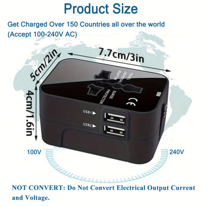 1pc Universal Travel Socket, Dual USB Ports, 110V-240V Input, EU/US/AU Plug, Surge Protection, All-in-One Wall Charger for Over 150 Countries, Essential for Business Trips and Travel