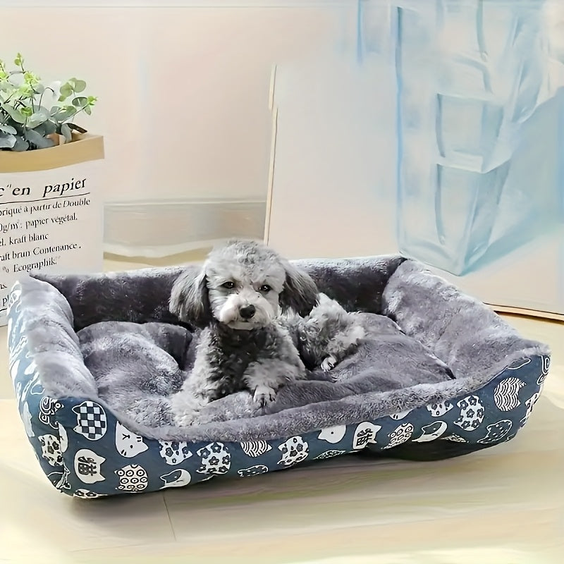 Super Soft Pet Bed for Cats & Dogs - Plush Polyester Fill, Blue Paw Print Design, Durable Indoor Sofa Cushion, Easy to Clean, Cozy & Comfortable for Indoor Pets, Cat Bed, Playful Pet Design, Easy Clean Material