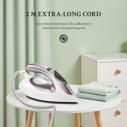 Yabano 2400W Steam Station Iron with 5.5 Bar Pressure, 1.5L Water Tank, Ceramic Soleplate, Anti-Limescale Function, Vertical Steaming, 3 Variable Temperatures, Cord Storage, Light Purple - 220-240V, European Plug, Steam Iron