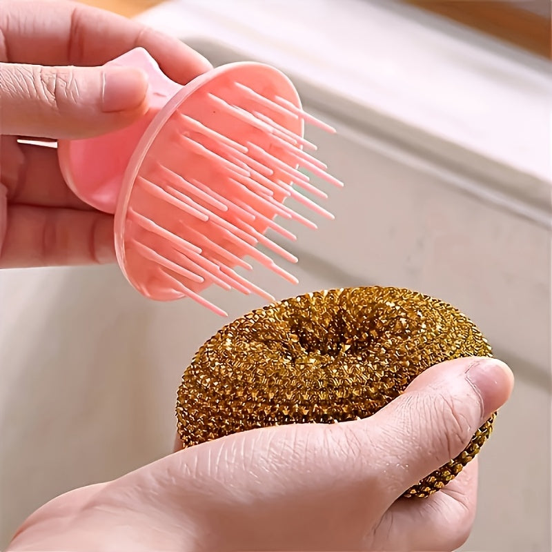 1pc Stainless steel cleaning brush with ergonomic handle - Reusable scouring ball, suitable for pots, kitchens, bathrooms, floors and outdoor use - Durable plastic and metal bristles, 1-4pcs, multi-functional scouring ball