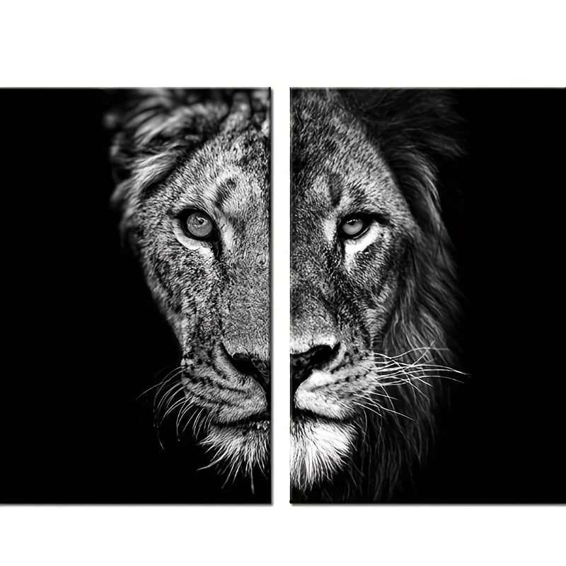 2pcs African Lion Wall Poster - Unframed Canvas Painting for Home Decor - 15.7x23.6in/40cmx60cm - Black and White Design