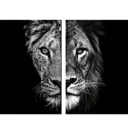 2pcs African Lion Wall Poster - Unframed Canvas Painting for Home Decor - 15.7x23.6in/40cmx60cm - Black and White Design