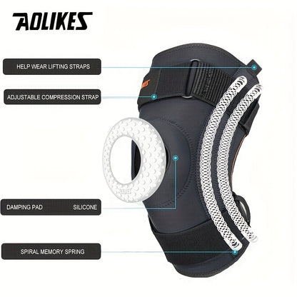 AOLIKES Unisex Spring-Loaded Knee Brace - Black with Orange Accents, Adjustable Straps & Breathable Design for Running, Sports, and Joint Support, Knee Brace for Running, Sports Knee Support, Sleek Knee Brace, Durable Knee Br
