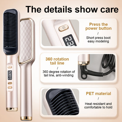 Hair Straightening Brush with LCD Display for Straightening and Curling, Lazy Curling Iron Hair Straightener, Negative Ion Non-Injurious Hair, Anti-scald, Fast Styling Hot Brush, Women'S Gift, Birthday Gift, Holiday Gift, Fas