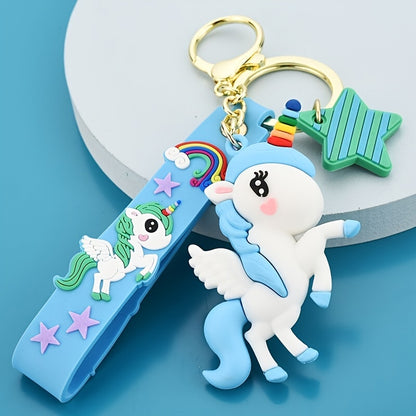 Creative Cute Multicolor Rainbow Pony Cartoon Unicorn Car Bag Keychain Keychain Men And Women Pendant Small Gifts