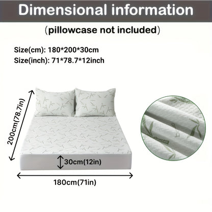 1pc 100% Bamboo Fiber Mattress Protector 250gsm - Cooling Breathable Bed Cover with 3D Air Layer, Green, Machine Washable Polyurethane Filling for Pressure Relief & Temperature Regulation, Bed Comfort Enhancement, Stylish Bed