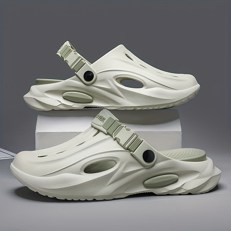 Sandálias de verão unissexo em EVA - Leves, respiráveis, antiderrapantes e confortáveis ​​para a praia, caminhadas e uso casual. Sola macia, bico aberto, design elegante em preto e branco. Calçado de verão | Material EVA