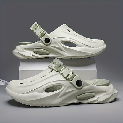 Sandálias de verão unissexo em EVA - Leves, respiráveis, antiderrapantes e confortáveis ​​para a praia, caminhadas e uso casual. Sola macia, bico aberto, design elegante em preto e branco. Calçado de verão | Material EVA