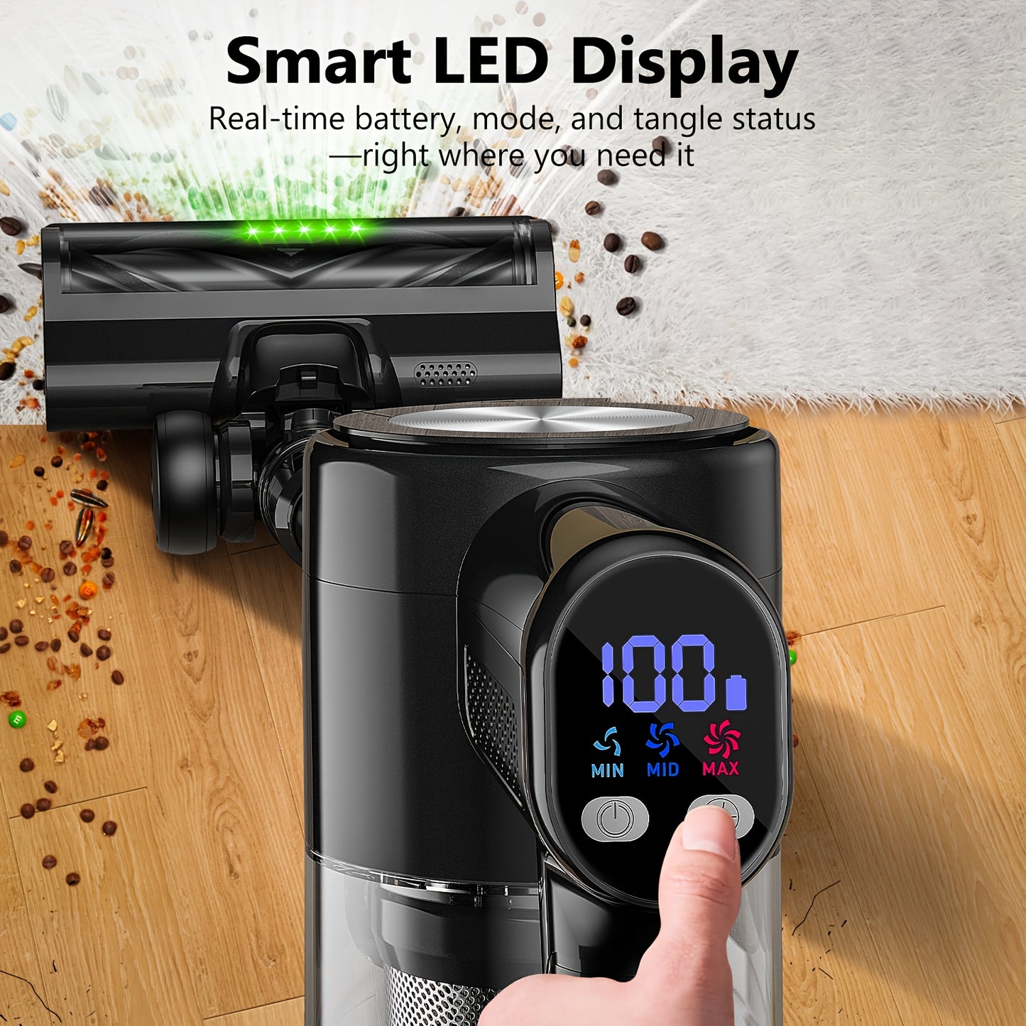 Cordless Vacuum Cleaner, Lightweight Powerful Stick Vacuum Cleaner, 60 Mins Runtime, Self-Standing, Stick Vacuum With Charging Dock Station, Upgraded Green Light&Anti-Tangle FloorBrush, Handheld Vacuum For Pet Hair/Carpet/Flo