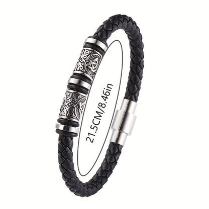 Pulseira de homem em pele sintética entrançada à mão - Pulseira elegante e ajustável de 21 cm com várias camadas, acessório durável para uso diário e festas, um excelente presente para ele.