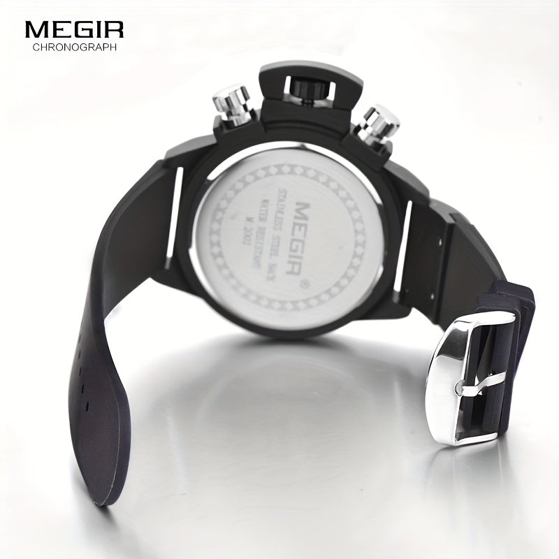MEGIR Multifunction Men's Watch, Sports Silicone Strap Waterproof Calendar Quartz Watch 2002, Ideal Choice For Gifts