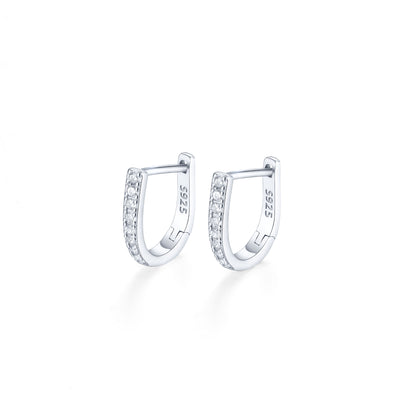 Sterling 925 Silver Jewelry Full Shiny zirconia Decor Hoop Earrings Elegant Minimalist Style Delicate Female Gift