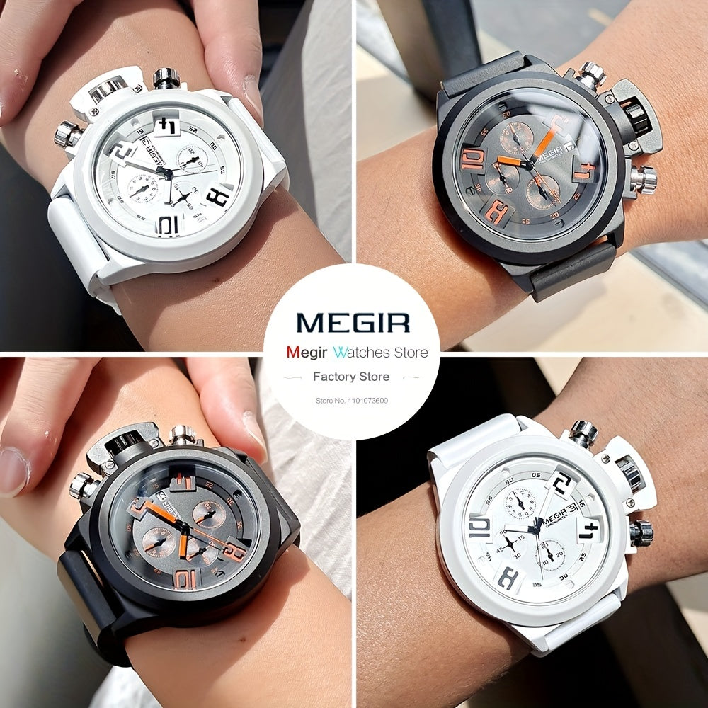 MEGIR Multifunction Men's Watch, Sports Silicone Strap Waterproof Calendar Quartz Watch 2002, Ideal Choice For Gifts