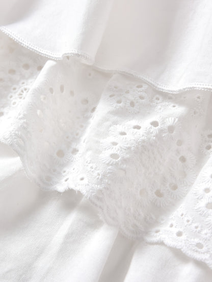 Cute Ruffle Lace Top & Check Shorts Two-Piece Set - White Blouse with Yellow Bow, Yellow & White Gingham Shorts, Perfect for Spring/Summer, Casual Playwear|Ruffle Detail Top|Nonstretch Fabric, for Outdoor
