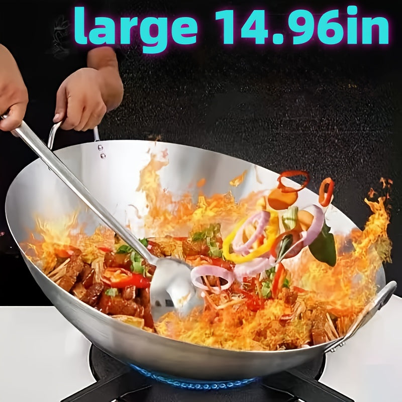 1pc Extra-Large Stainless Steel Wok with Double Handles, 38.0 cm, Nonstick Coating Free for Family Kitchens, Restaurants & Chefs – Perfect Gift Idea Christmas Halloween Thanksgiving