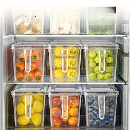 4pcs Set Transparent Refrigerator Food Storage Containers with Handles, Lids, and Rack Basket - Valentine's Day Gift Holiday Present Guide