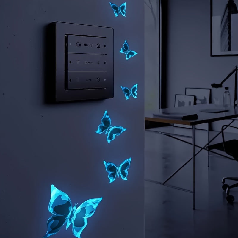 12pcs Luminous Butterfly Wall Decals, Contemporary Style 3D Glow in the Dark Stickers, Reusable High-Glossy Plastic Animal Theme Irregular Shape for Living Room Bedroom Home Decor, Butterfly Decorations
