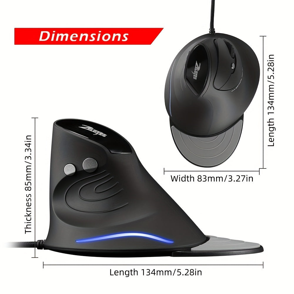 Vertical Wired Mouse, Ergonomic Design, 6 Buttons, Suitable for PC/Mac/Laptop Vertical USB Wired Mouse, Gaming E-Sports Mouse, ZELOTES T-30