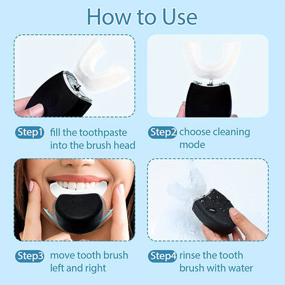 Electric Soundwave technology U-Shaped Toothbrush with LED Light - 360° Mouth Cleansing, 3 Whitening Modes, Rechargeable & Washable for Travel and Home Use, EAFC