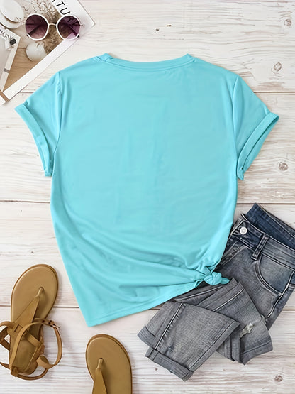 T-shirt casual para mulher com estampado floral de borboletas e margaridas, gola redonda - Verde azeitona, Lavável à máquina, Modelagem regular para looks casuais, Moda para todas as estações, Estilo descontraído, Tecido não transparente