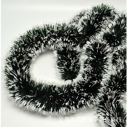 6.56ft Christmas Rattan, Dark Green And White Edge Christmas Decoration Strips, Wedding Celebration Holiday Decoration Snowflakes, 3.54inch Diameter