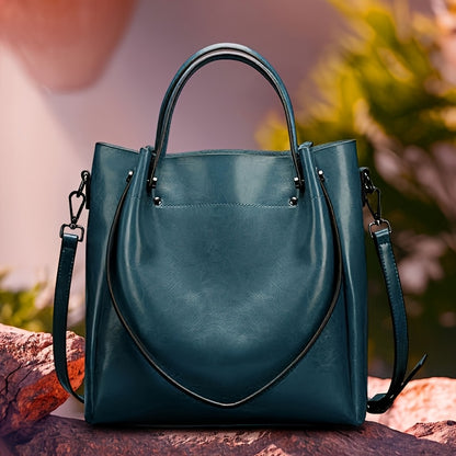 Women'S Genuine Leather Tote & Crossbody - Elegant Minimalist Hand with Golden-Tone Hardware, Zipper Closure, Golden-Tone Hardware &, Sturdy Base For Everyday & Formal Use, Versatile Accessory, Sleek Design, Durable Construct
