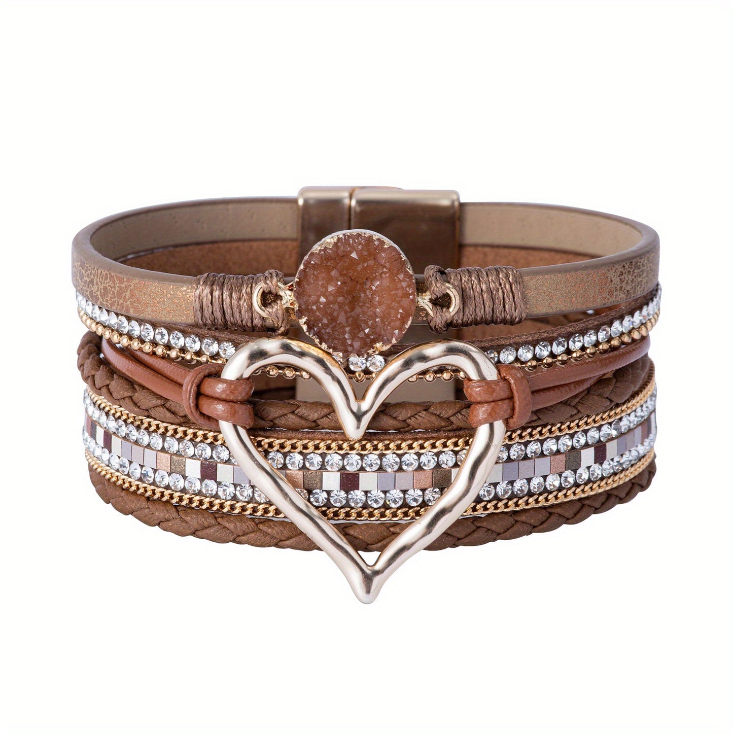 Bohemian Multi-layer Leather Bracelet Hand-woven Bracelet Golden Big Heart Ladies Fashion Bracelet