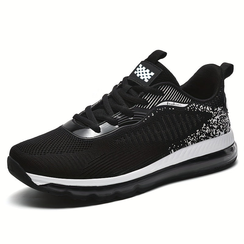 2023 New Men's Running Shoes - Shock-Absorbing Breathable Fabric &amp; PU Cushioning, All-Season Athletic Sneakers with Sport Control Technology, Black Lace-Up Design for Gym, Jogging &amp; Casual Wear