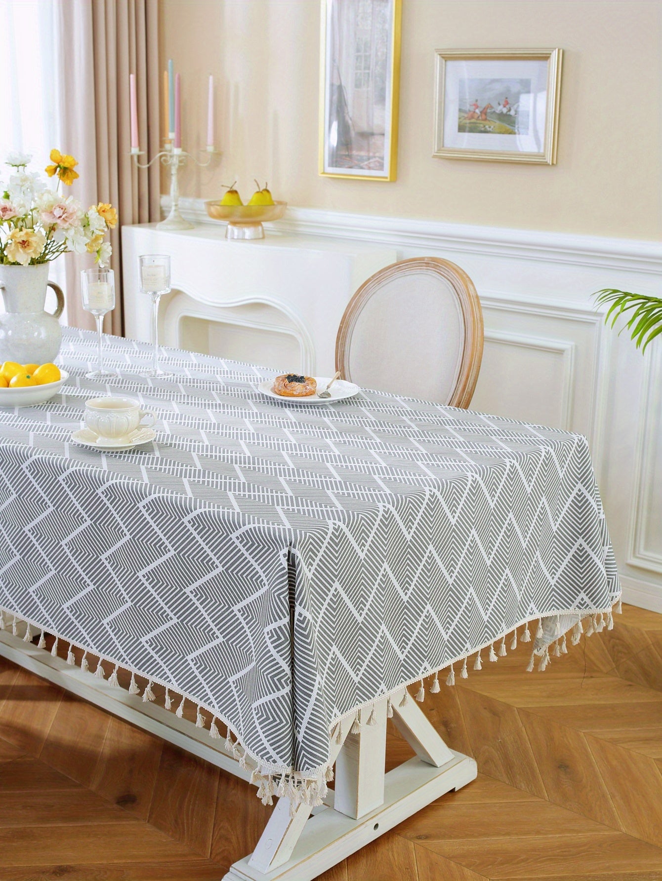 1pc, Bohemian Geometric Wave Pattern Tablecloth - European Style Cotton and Linen Rectangular Tablecloth for Farmhouse, Restaurant, Picnic, Camping, Birthday Party Decoration and Home Decor