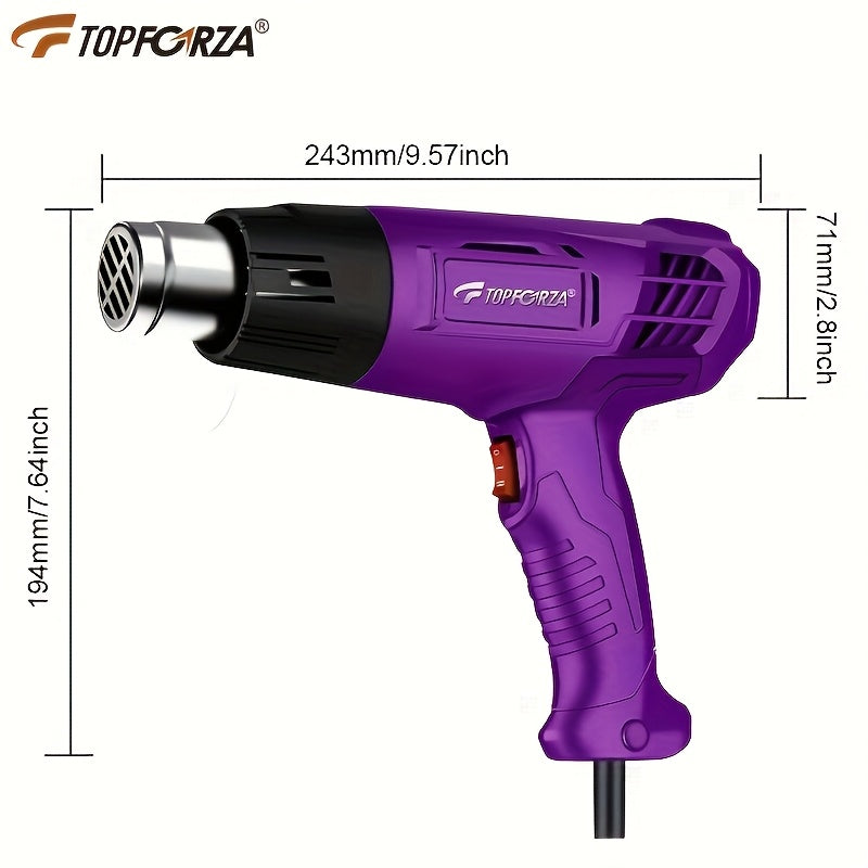 TOPFORZA Industrial Heat Gun with Dual-Speed & Temperature Control, Overheat Protection - Heavy-Duty Hot Air Blower for Automotive, Film, Packaging, Electronics - Includes Nozzles - Compatible with European Plug (220-240V) -