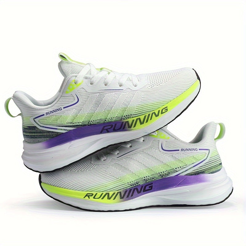 Men's Trendy Woven Knit Breathable Running Shoes, Comfy Non Slip Lace Up Soft Sole Sneakers for Men's Outdoor Activities