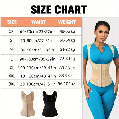 Polyamide Women's Waist Trainer Corset - Back Support with Dual Waist Straps, Adjustable Shoulder Straps, Hard Control Knit Fabric Cincher, Breathable with Steel Frame Support, 72.7% Polyamide 27.3% Elastane, Washable - 1 Pc