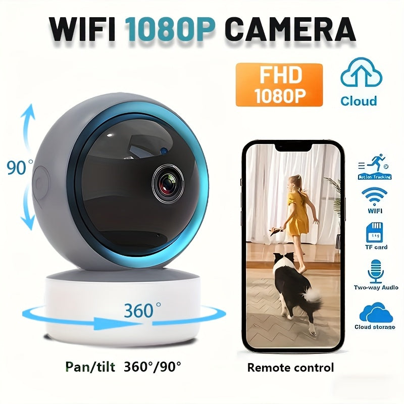 Smart 1080P HD Monitor, FHD WiFi Security Camera with 360°/90° Pan-Tilt, 2.4G WiFi Full-Body Surveillance Camera, Night Vision, Two-Way Audio, Motion Recording, Remote Viewing, Suitable for Home Safety Monitoring of Childre