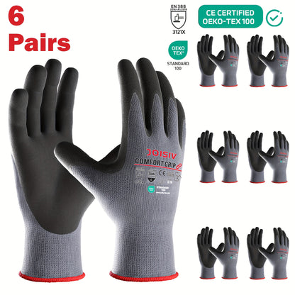JOISIV 2/6 Pairs of Nitrile-Coated Rubber Gloves Featuring Microfoam Nitrile for a Robust Non-Slip Grip, Ideal for Gardening, Truck Driving, Auto Repairs, Laborers, Home Renovations, And Everyday Tasks.