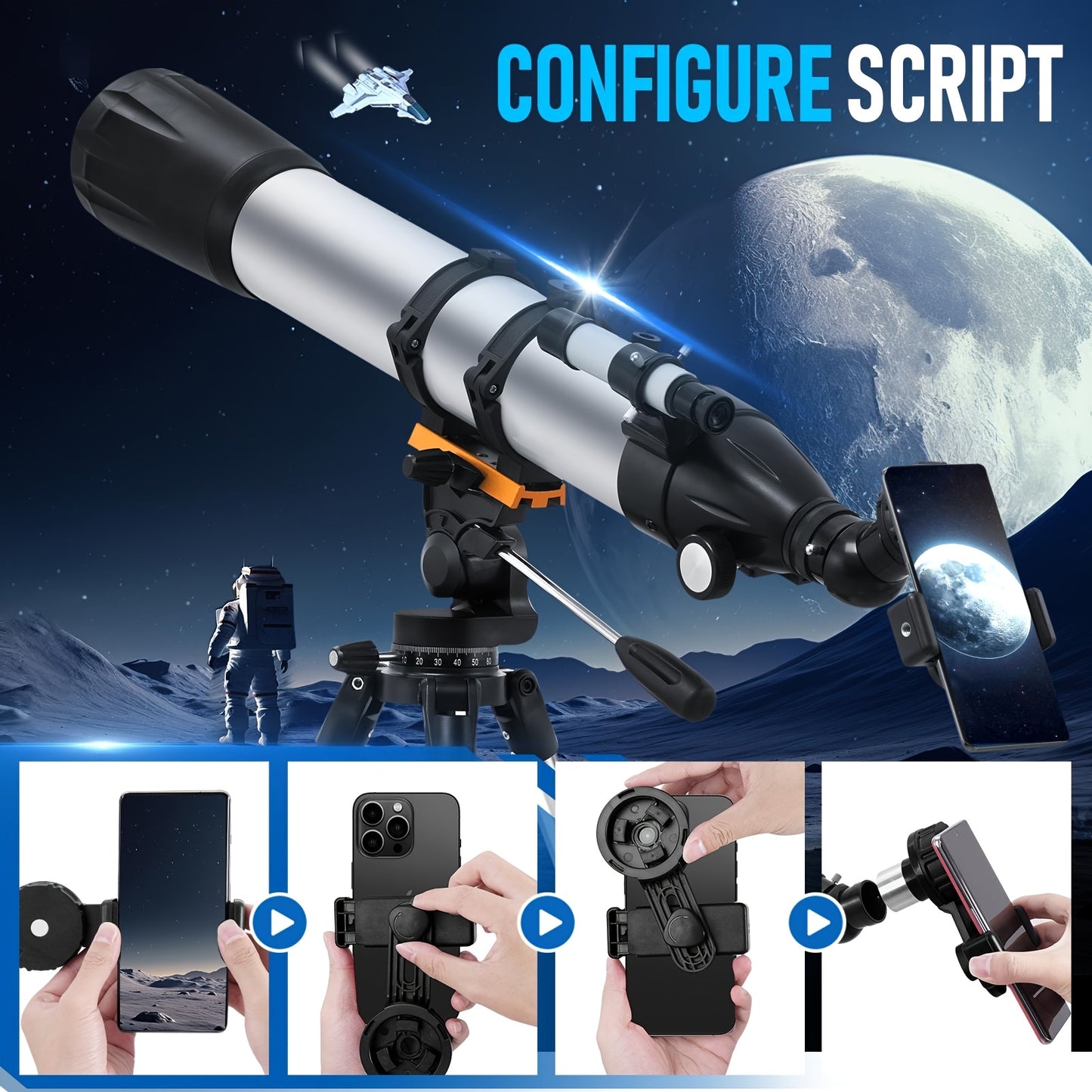 90mm Professional Astronomical Telescope, 90mm Objective Lens, 800mm Focal Length, 675x Magnification Moon Observing Telescope with Tripod - Suitable for Moon, Bird, Planetary Observation - Ideal Christmas And Birthday Gift