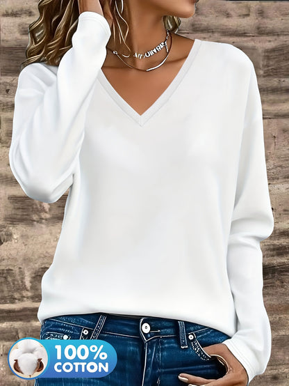 3pcs Women'S 100% V-Neck Long Sleeve T-Shirts - Soft, Durable, and Comfortable Casual Wear for All Seasons, Perfect for Holidays, Graduations, and Everyday Style, Everyday Comfort Wear | Minimalist Style | Soft Fabric Tee