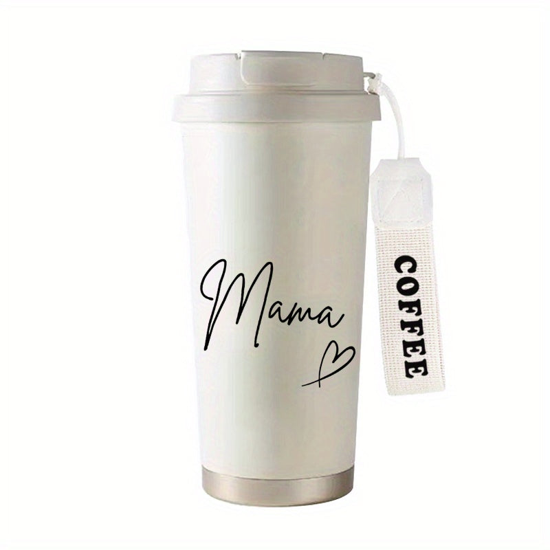 1pc 530ml Insulated Coffee Cup with Straw & Straw Holder - Skull & Heart Design, Leakproof Travel Mug, Detachable Strap, Hot/Cold Thermos for Home, Office, Gifts - Name/Text, Durable Portable Cup for Hot & Cold Drinks