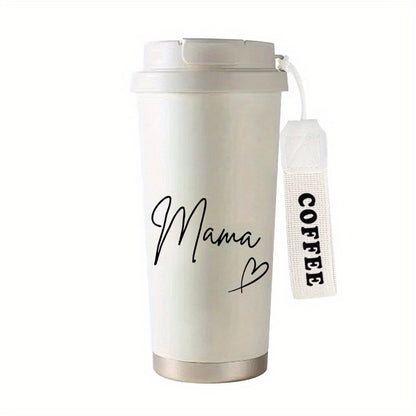 1pc 530ml Insulated Coffee Cup with Straw & Straw Holder - Skull & Heart Design, Leakproof Travel Mug, Detachable Strap, Hot/Cold Thermos for Home, Office, Gifts - Name/Text, Durable Portable Cup for Hot & Cold Drinks