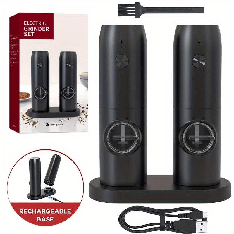 1pc/2pcs Option, Rechargeable Electric Salt And Pepper Grinder, Automatic Salt And Pepper Grinder with LED Light, Adjustable Coarseness, Large Capacity, Suitable for Home Kitchen Barbecue, Restaurant, Outdoor, Wedding Gift