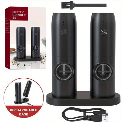 1pc/2pcs Option, Rechargeable Electric Salt And Pepper Grinder, Automatic Salt And Pepper Grinder with LED Light, Adjustable Coarseness, Large Capacity, Suitable for Home Kitchen Barbecue, Restaurant, Outdoor, Wedding Gift