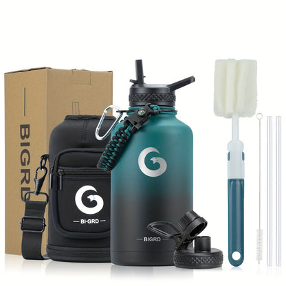 Garrafa de água isolada BIGRD para o Dia de Ação de Graças e Dia dos Namorados, 1,8L (40oz/1183ml ou 64oz), aço inoxidável com tripla camada de vácuo (mantém a temperatura fria durante 48 horas), pega de paracord e tampa com bico de palhinha. (1 unidade)