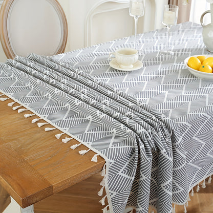 1pc, Bohemian Geometric Wave Pattern Tablecloth - European Style Cotton and Linen Rectangular Tablecloth for Farmhouse, Restaurant, Picnic, Camping, Birthday Party Decoration and Home Decor