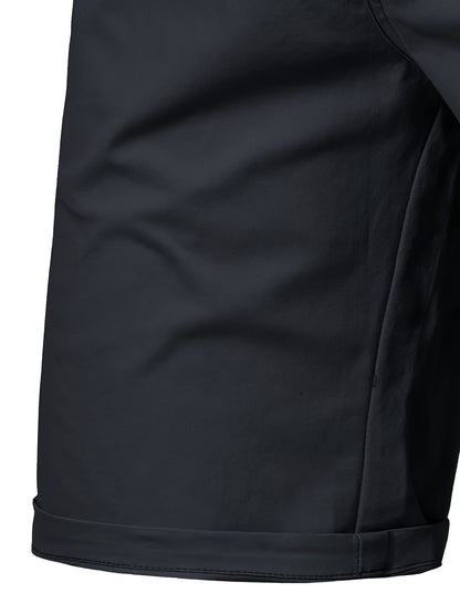 Men'S Classic Solid Color Polyester Short Pants, Casual Golf Wear, Mid Waist, Regular Fit, Slight Stretch Fabric, with Pocket