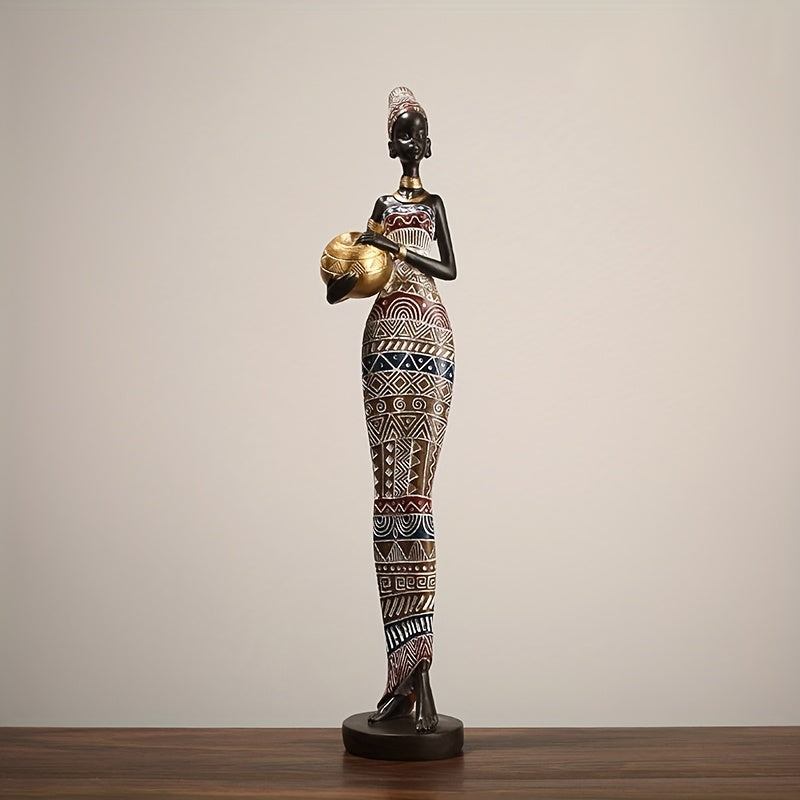 African Tribal Woman Statue 41.9cm Hand-Painted Resin Figurine