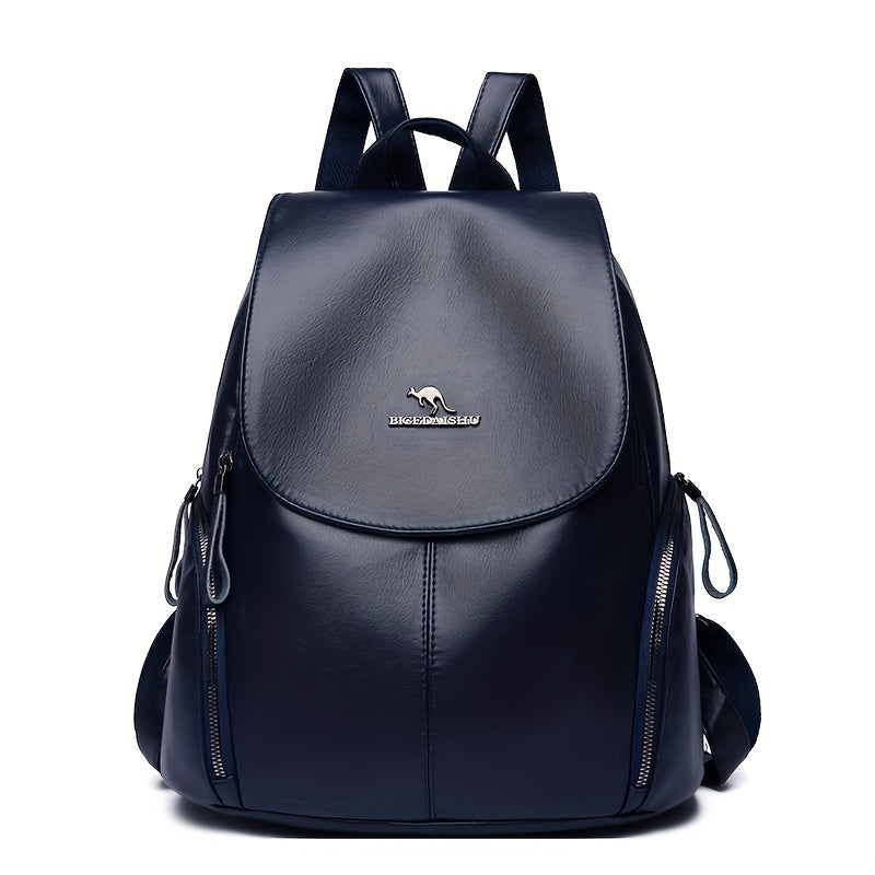 Women'S Genuine Leather Backpack - Elegant Minimalist Purse with Adjustable Shoulder Straps & Zipper Closure, Spacious Interior Compartment - for Work, Travel, School, Everyday Use - Available in Black, Red, Blue, Purple - Du