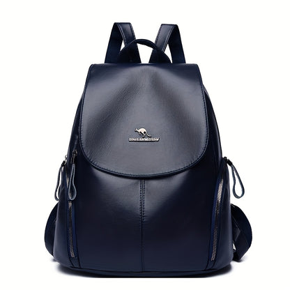 Women'S Genuine Leather Backpack - Elegant Minimalist Purse with Adjustable Shoulder Straps & Zipper Closure, Spacious Interior Compartment - for Work, Travel, School, Everyday Use - Available in Black, Red, Blue, Purple - Du