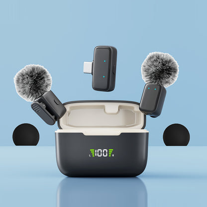 2 Wireless Lavalier Microphones with Charging Case - Clip-On, USB-C, 100°C High Sensitivity, 3.5mm Jack, Compact Design for Video Recording, Vlogging, Interviews, Streaming, Microphone for Phone, Vlogging Accessories, Modern